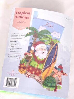 Tropical Tidings Stocking Santa Surfboard Christmas Felt Merry Stockings MS10034